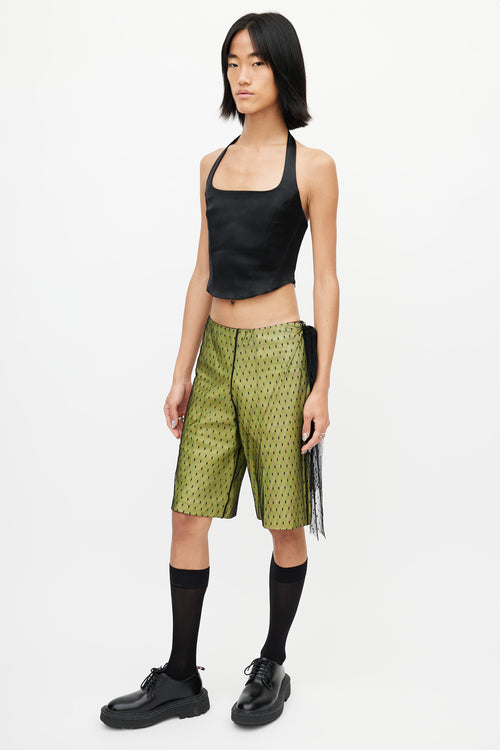 Red Valentino Green & Black Tulle Leather Short