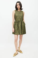 Red Valentino Green & Gold Sun Brocade Dress