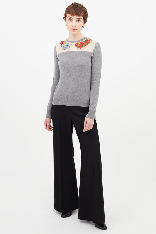 Red Valentino Grey & Multicolour Lace Floral Sweater