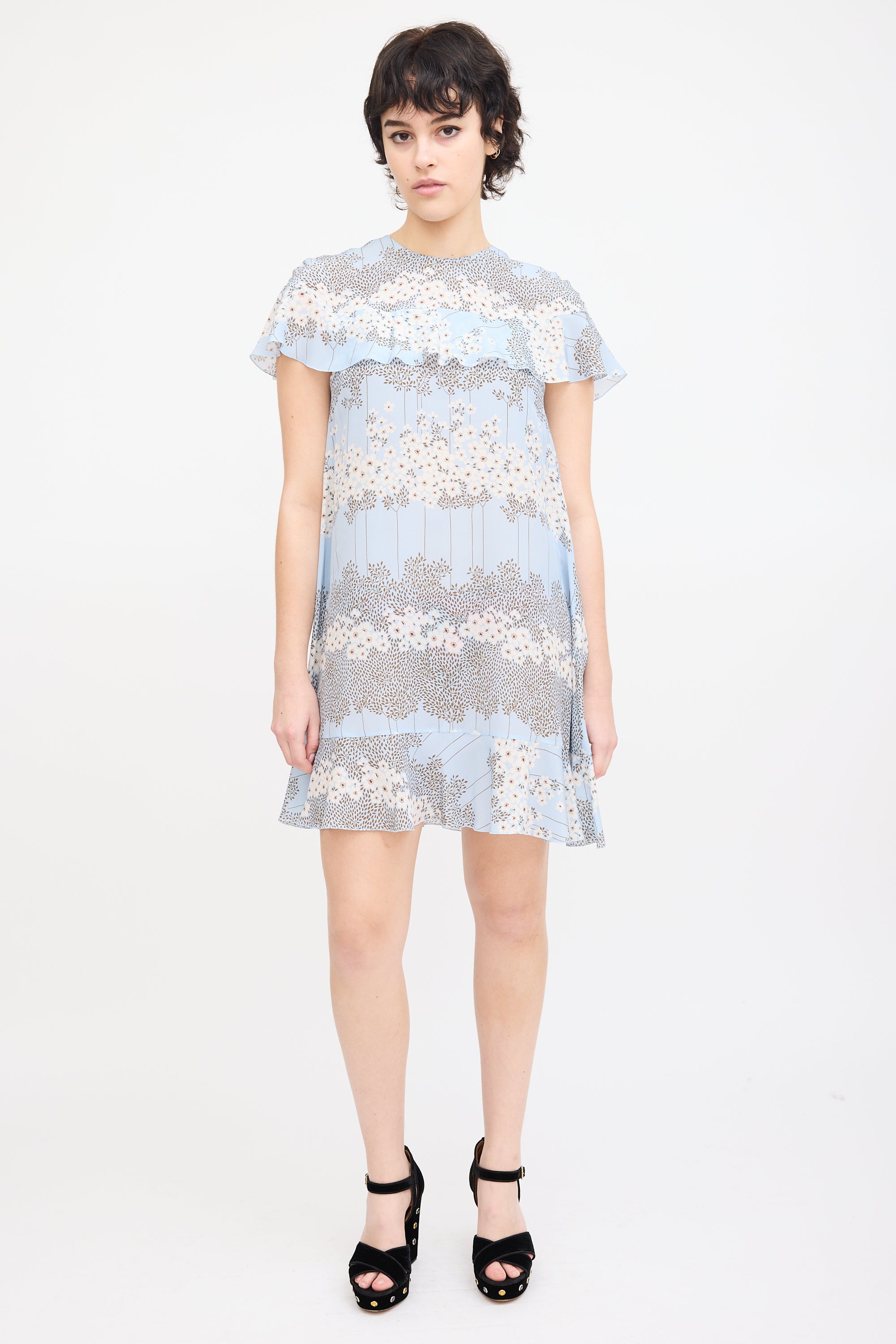 Red Valentino // Light Blue & Multi Silk Floral Flounce Dress VSP Consignment Red Valentino // Light Blue & Multi Silk Floral Flounce Dress VSP Consignment