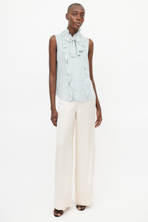 Red Valentino Light Blue Silk Ruffle Shirt