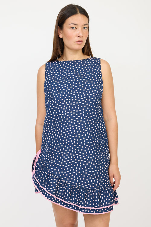 Red Valentino Navy & Pink Polka Dot Ruffled Dress