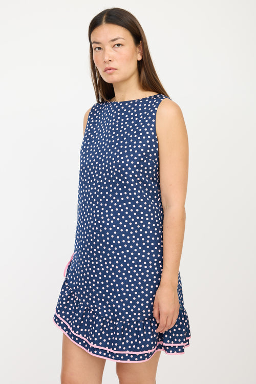 Red Valentino Navy & Pink Polka Dot Ruffled Dress