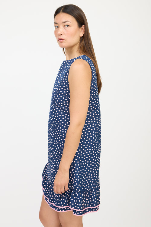 Red Valentino Navy & Pink Polka Dot Ruffled Dress