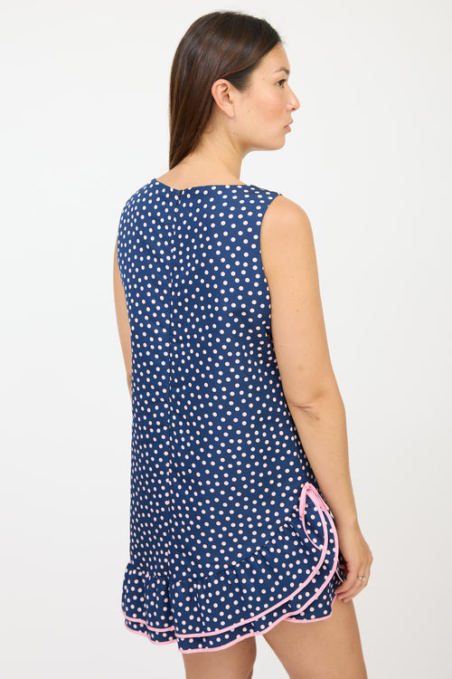 Red Valentino Navy & Pink Polka Dot Ruffled Dress