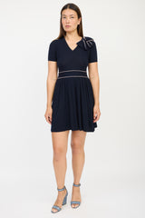 Red Valentino Navy & Pink Wool Bow Sweater Dress
