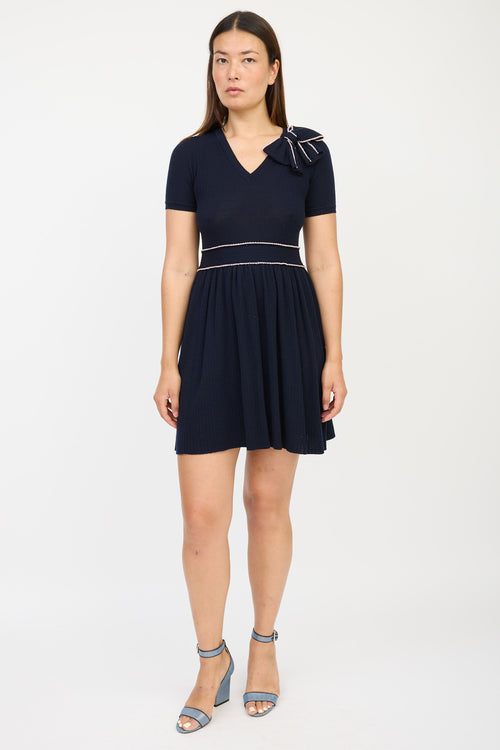 Red Valentino Navy & Pink Wool Bow Sweater Dress