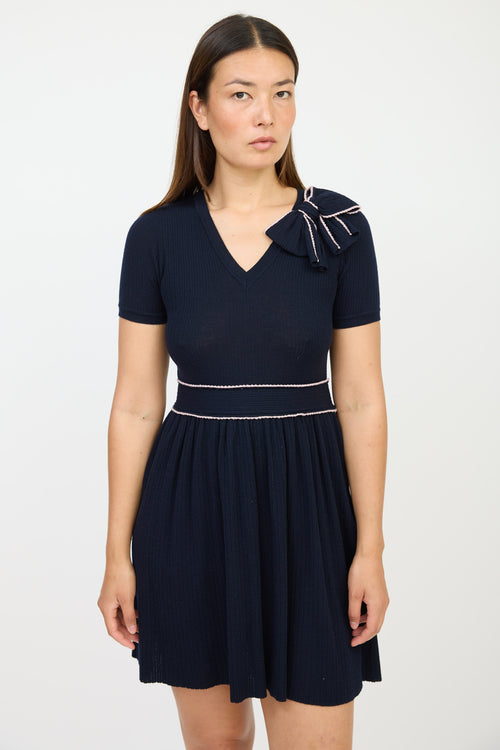 Red Valentino Navy & Pink Wool Bow Sweater Dress