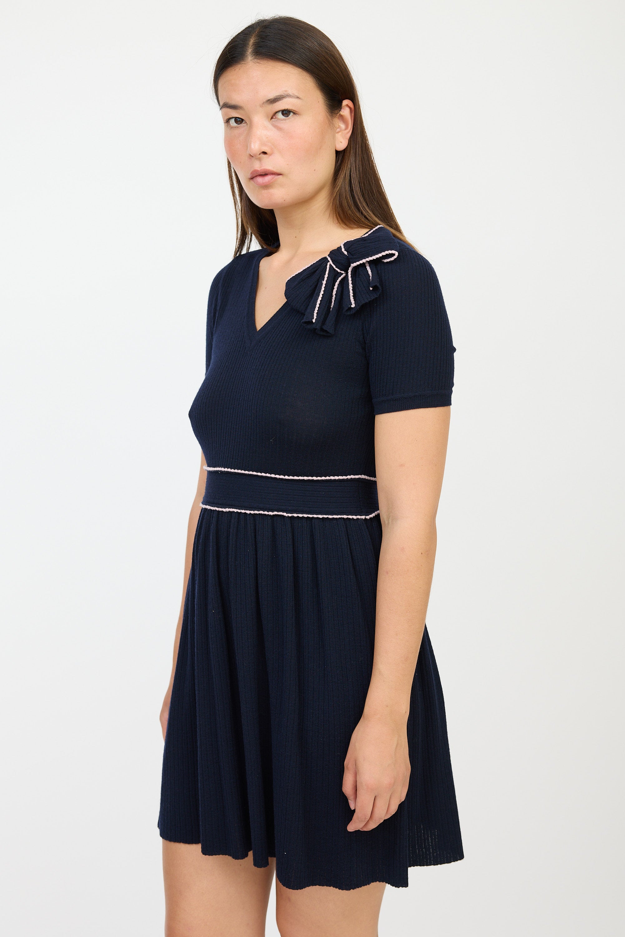 Red Valentino // Navy & Pink Wool Bow Sweater Dress VSP Consignment Red Valentino // Navy & Pink Wool Bow Sweater Dress VSP Consignment