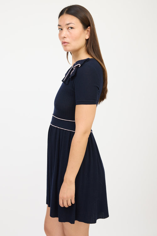 Red Valentino Navy & Pink Wool Bow Sweater Dress