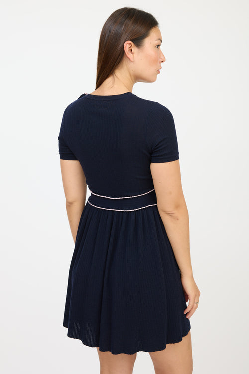 Red Valentino Navy & Pink Wool Bow Sweater Dress