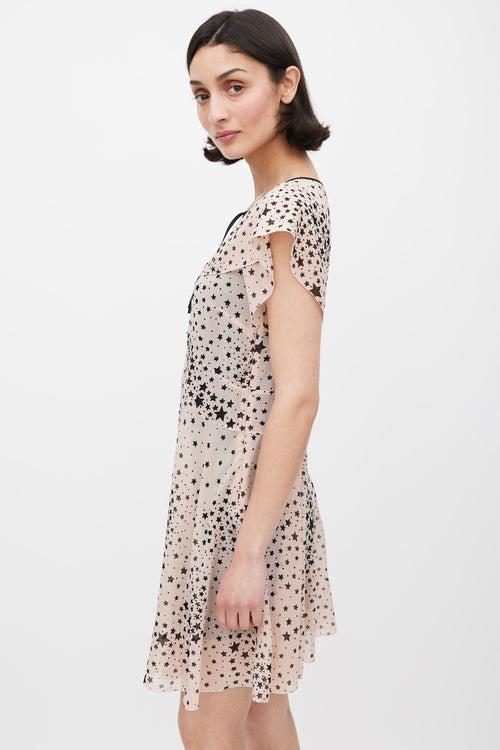 Red Valentino Pink & Black Silk Sheer Printed Dress