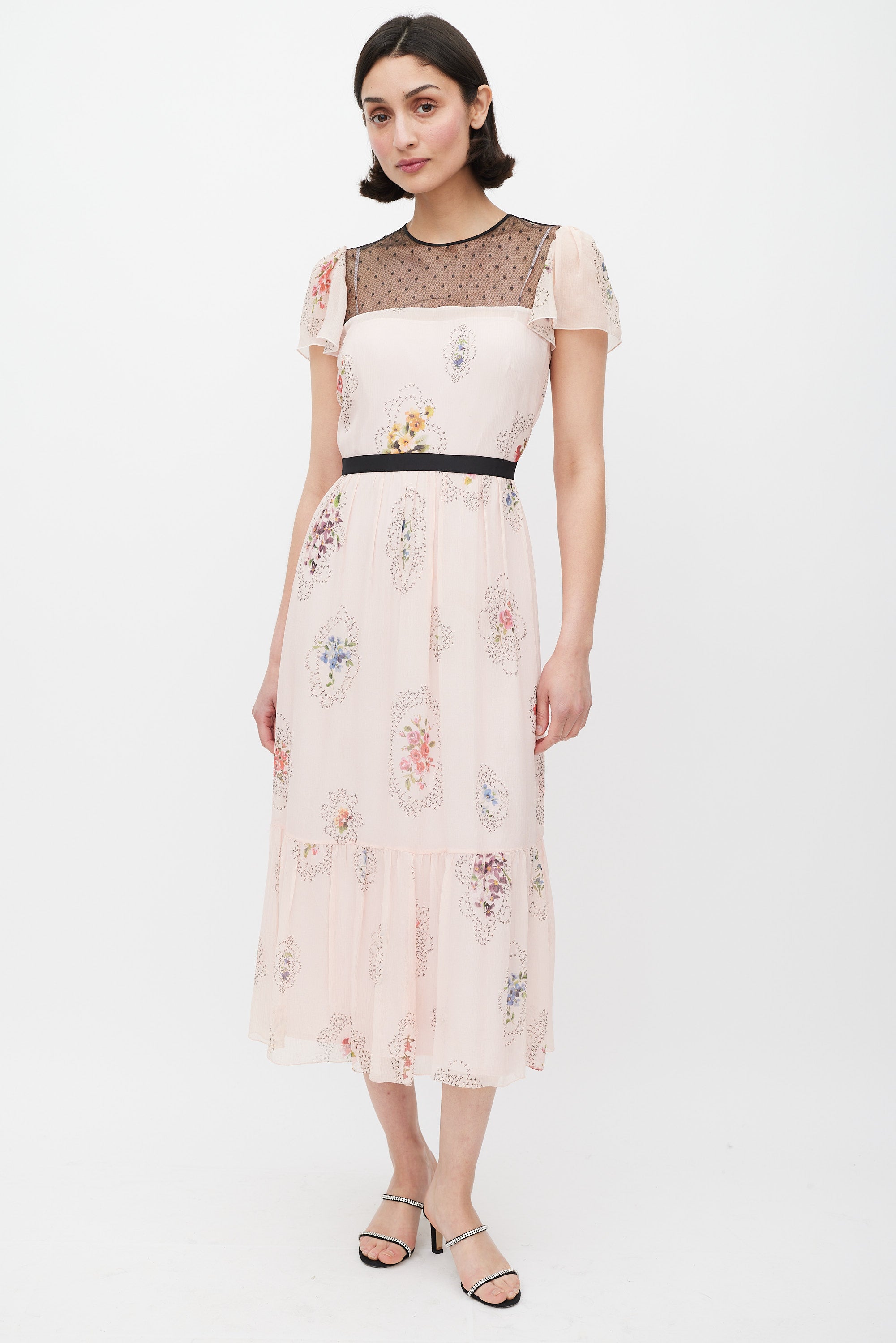 Red Valentino // Pink & Multicolour Lace Panelled Floral Dress VSP Consignment Red Valentino // Pink & Multicolour Lace Panelled Floral Dress VSP Consignment