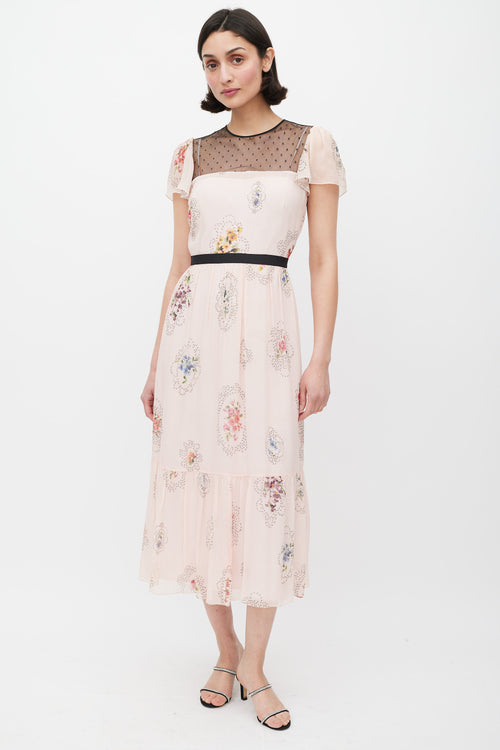 Red Valentino Pink & Multicolour Lace Panelled Floral Dress