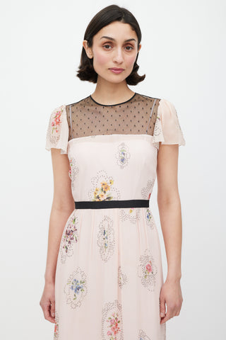 Red Valentino Pink & Multicolour Lace Panelled Floral Dress