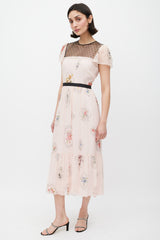Red Valentino Pink & Multicolour Lace Panelled Floral Dress