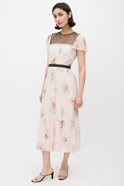 Red Valentino // Pink & Multicolour Lace Panelled Floral Dress VSP Consignment Red Valentino // Pink & Multicolour Lace Panelled Floral Dress VSP Consignment