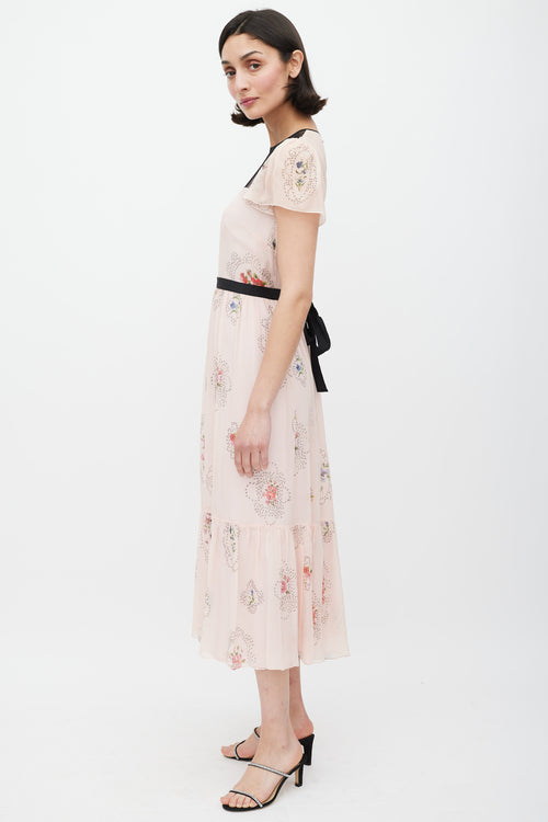 Red Valentino Pink & Multicolour Lace Panelled Floral Dress