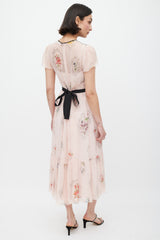 Red Valentino Pink & Multicolour Lace Panelled Floral Dress