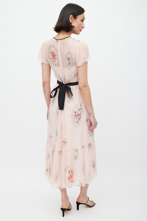 Red Valentino Pink & Multicolour Lace Panelled Floral Dress