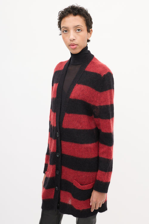 Red Valentino Red & Black Mohair Striped Cardigan