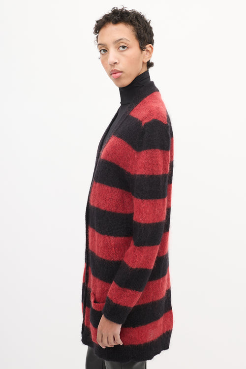 Red Valentino Red & Black Mohair Striped Cardigan