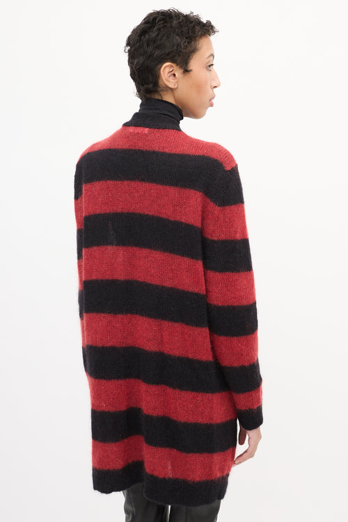 Red Valentino Red & Black Mohair Striped Cardigan