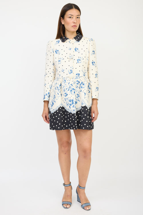 Red Valentino White & Blue Floral Polka Dot Coat