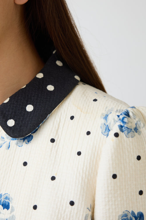 Red Valentino White & Blue Floral Polka Dot Coat