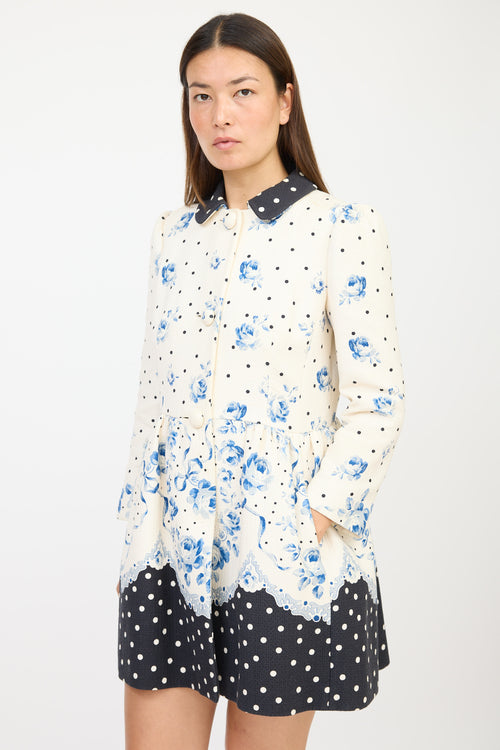 Red Valentino White & Blue Floral Polka Dot Coat