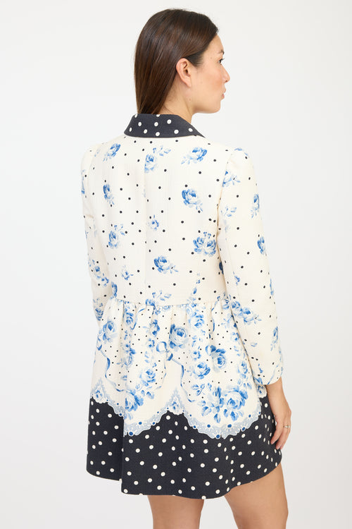 Red Valentino White & Blue Floral Polka Dot Coat