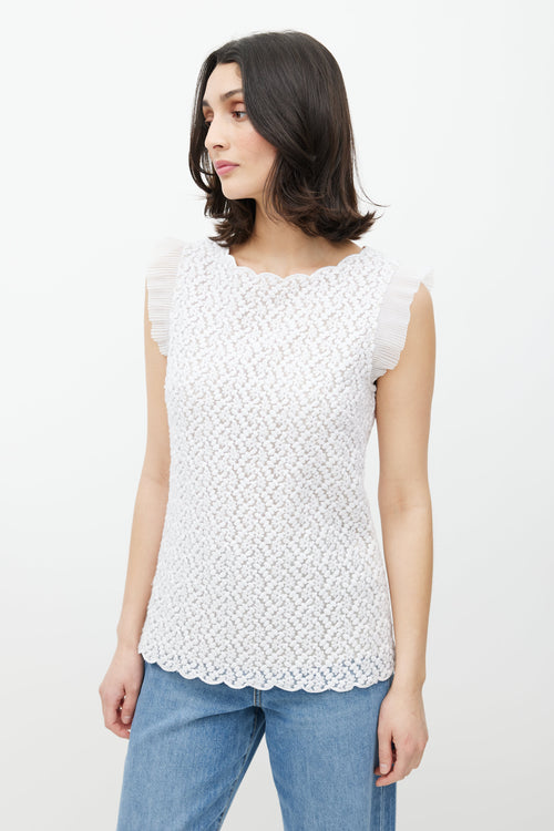 Red Valentino White Embroidered Floral Pleated Top