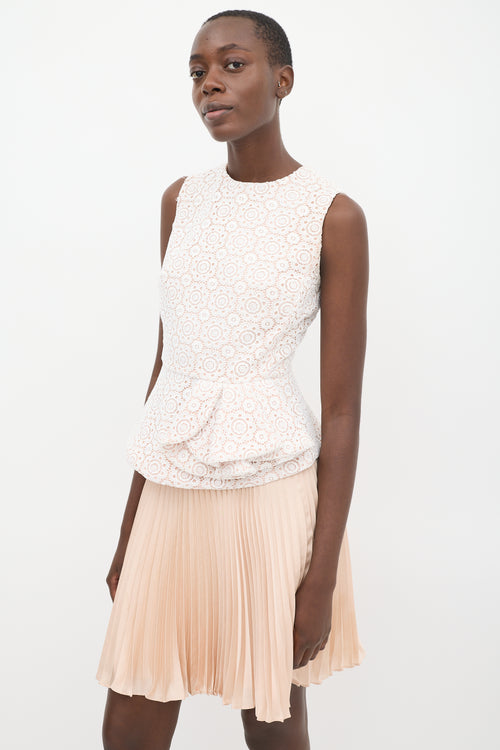 Red Valentino White & Pink Floral Lace Pleated Peplum Top