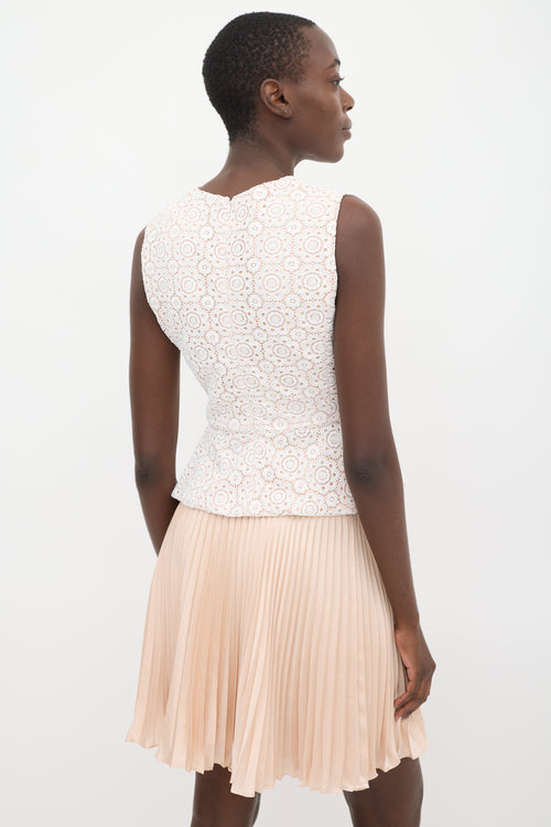 Red Valentino White & Pink Floral Lace Pleated Peplum Top