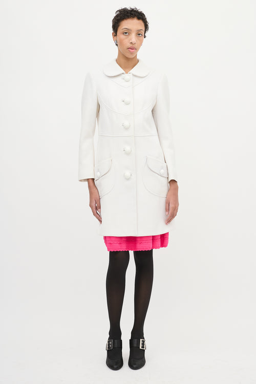 Red Valentino White Woven Cotton Mid Length Coat