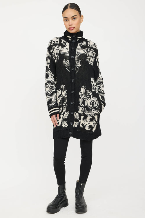 Red Valentino Wool Knit Intarsia Cardigan