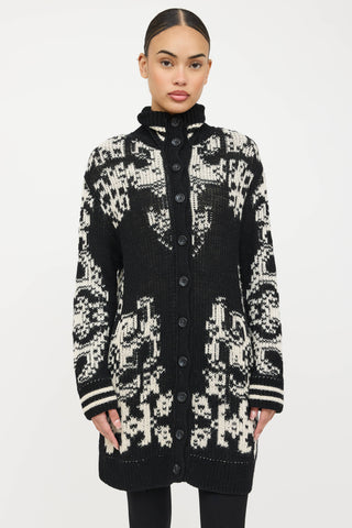 Red Valentino Wool Knit Intarsia Cardigan