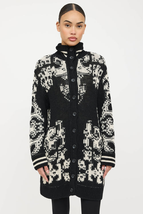 Red Valentino Wool Knit Intarsia Cardigan