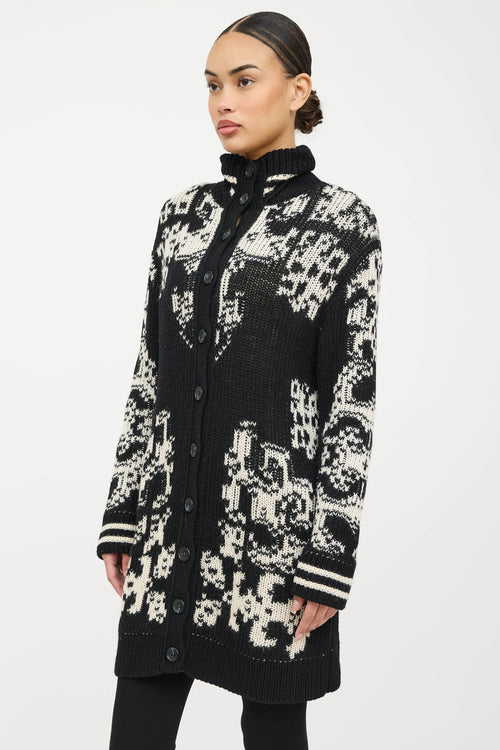 Red Valentino Wool Knit Intarsia Cardigan