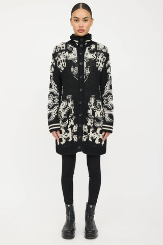 Red Valentino Wool Knit Intarsia Cardigan