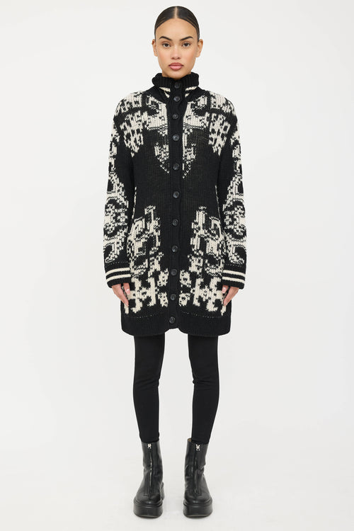 Red Valentino Wool Knit Intarsia Cardigan