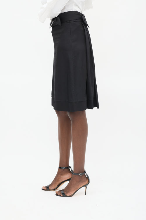 Red Valentino Black Pleated Bow Back Midi Skirt