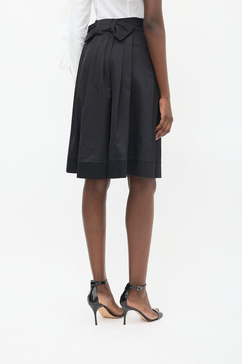 Red Valentino Black Pleated Bow Back Midi Skirt