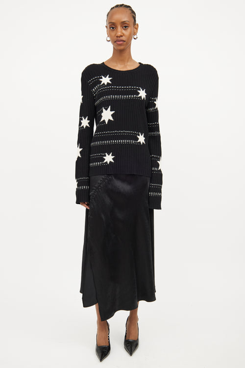 Red Valentino Black & White Star Knit Sweater