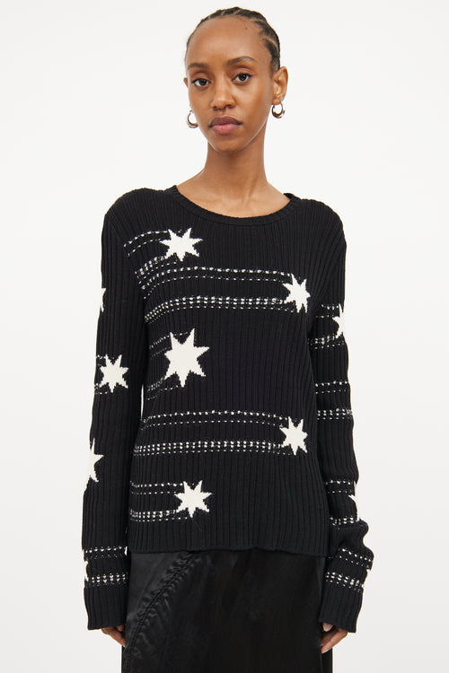 Red Valentino Black & White Star Knit Sweater