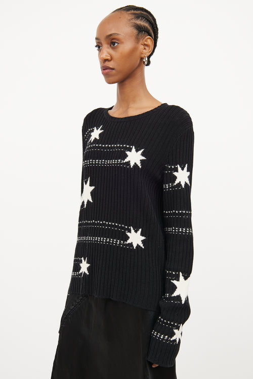 Red Valentino Black & White Star Knit Sweater