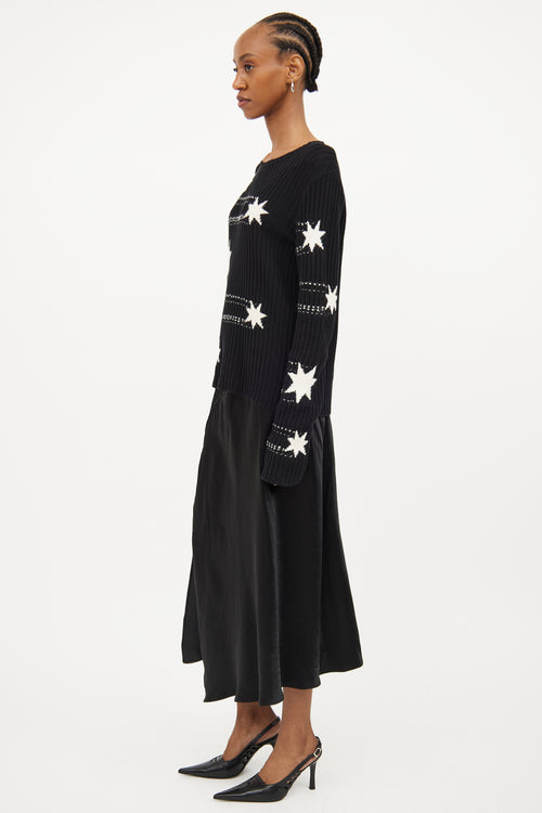 Red Valentino Black & White Star Knit Sweater