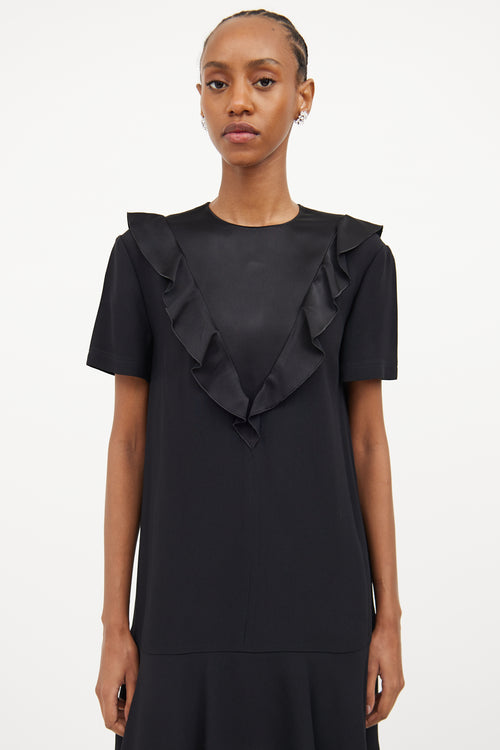 Red Valentino Black Ruffle Panel Short Sleeve Dress