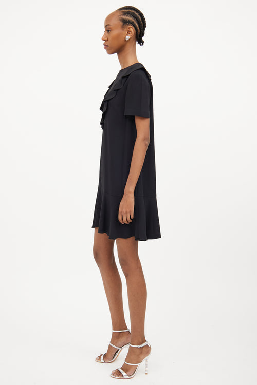 Red Valentino Black Ruffle Panel Short Sleeve Dress