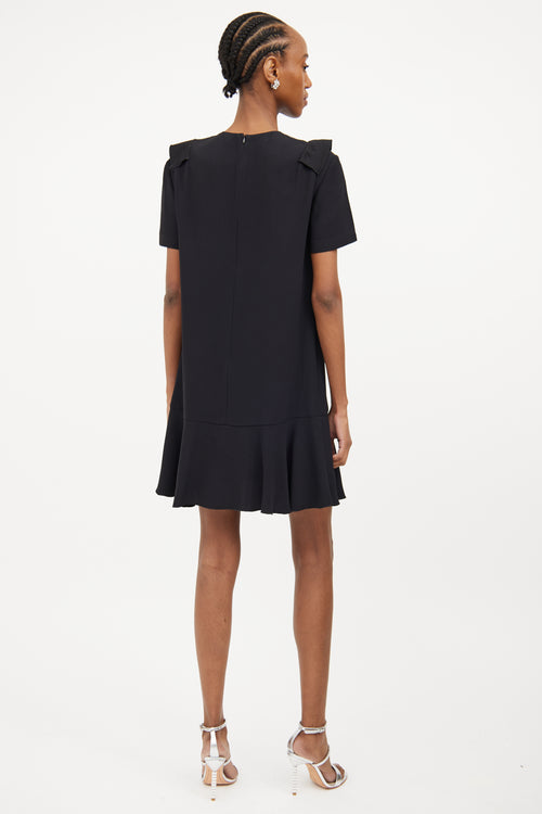 Red Valentino Black Ruffle Panel Short Sleeve Dress